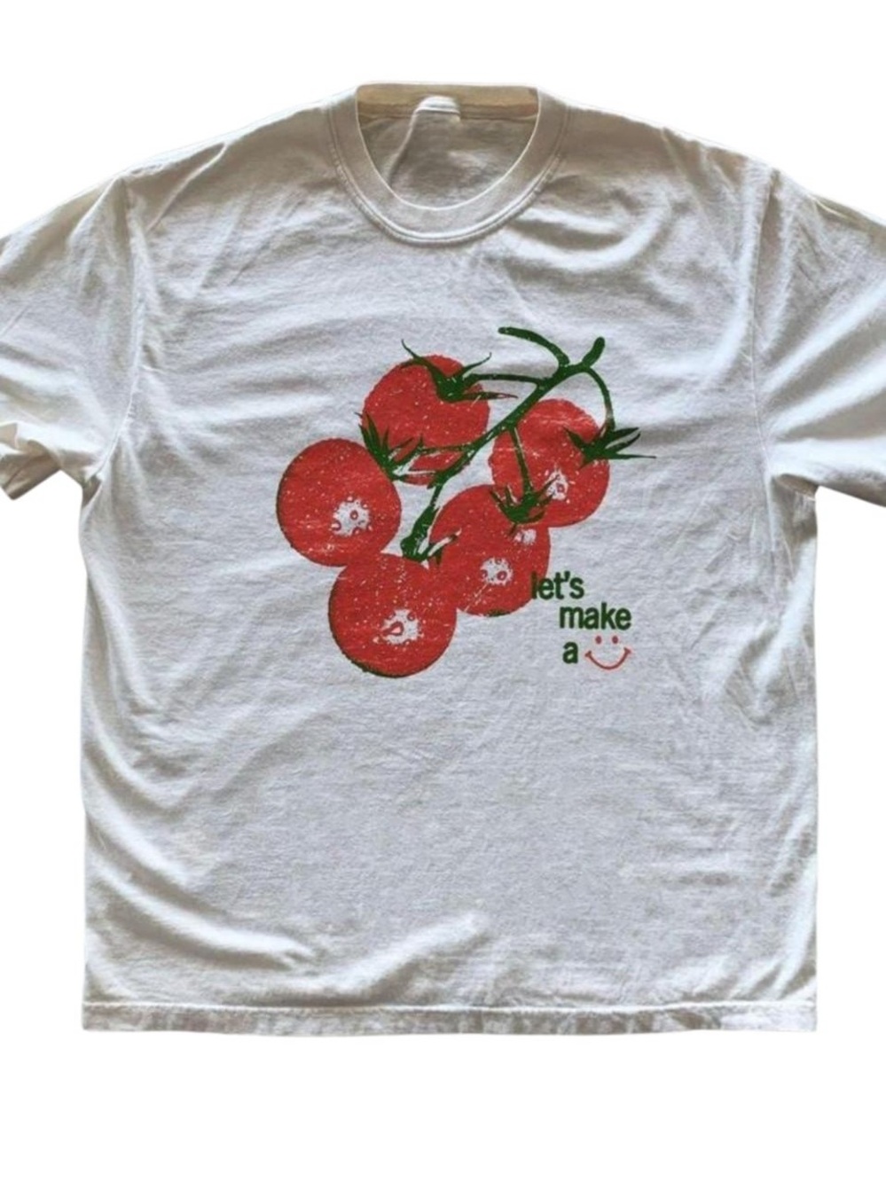 Gildan White Short Sleeve Tee with Red Tomato Graphic and Green Accents